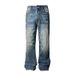 Men's Clothing Retro Dark Blue Lightning Cracked Jeans Loose Wide Leg Pants Straight Flared Design For Men And Women_mkmklike.com
