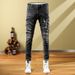 BOY BOY Autumn Winter Trendy Brand Men's Slim Fit Skinny Stretch Thick Black Jeans Patchwork Ripped Patches European American_mkmklike.com