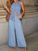K New Solid Color Loose And Fashionable Long Sleeved Denim Suit With Wide Leg Pants_mkmklike.com
