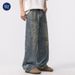 Men's Clothing High Street Retro Ink Splashed Jeans Distressed Dirty Washed Wide Leg Trousers_mkmklike.com