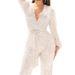 Women's sequined jumpsuits, sexy V-neck wide-leg trousers_mkmklike.com