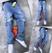 Cleanfit Vintage Washed Distressed Jeans – Relaxed Straight-Leg Denim Pants With Armor-Inspired Rips For Men, High Street Fashion_mkmklike.com