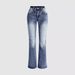 Women’s Relaxed Fit Long Denim Pants – Mid-Rise, Straight Leg, Patchwork Details (S-XL, Classic Blue)_mkmklike.com