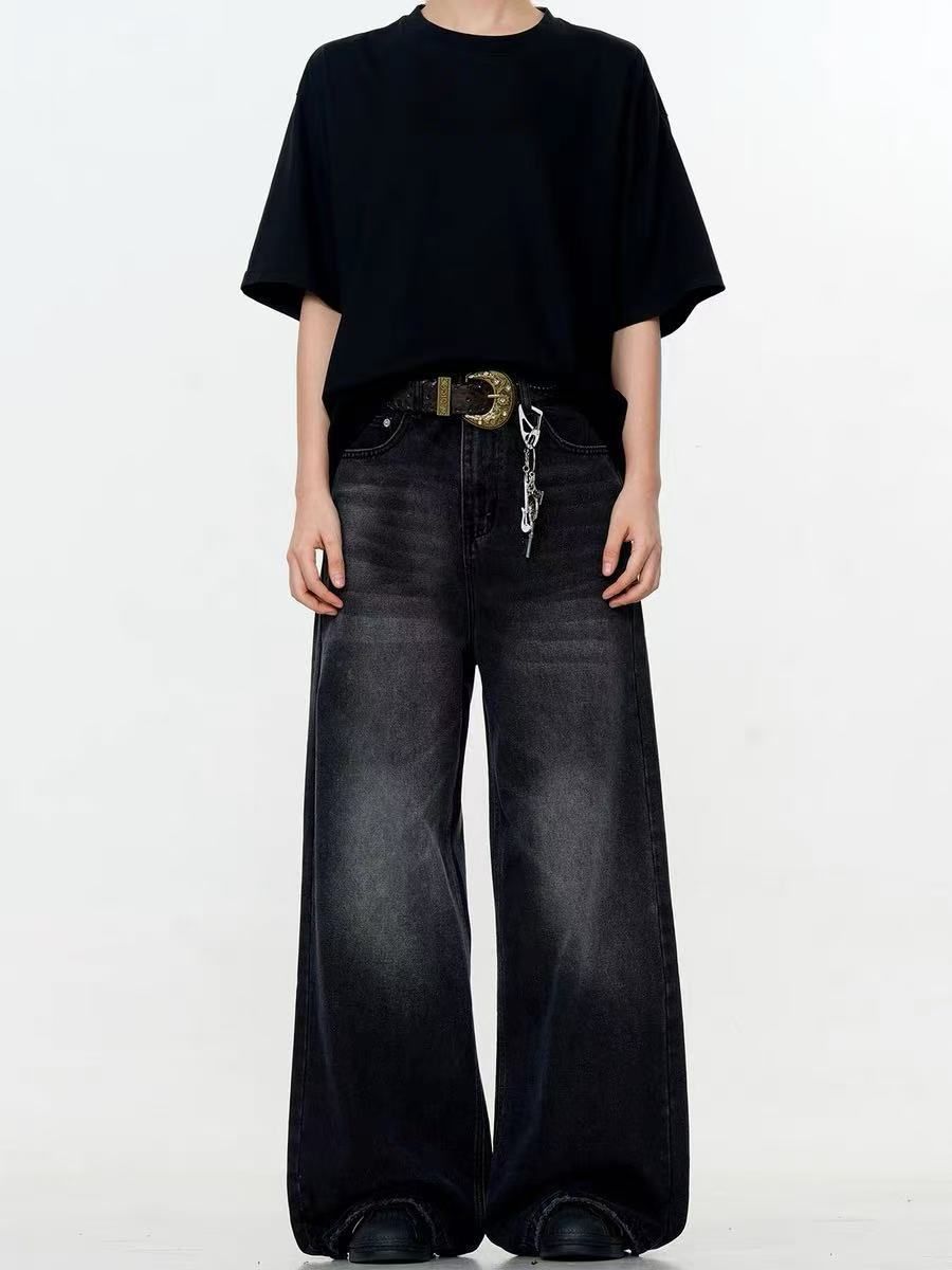 Vintage Washed Black Straight-Leg Jeans – Oversized Streetwear Denim Pants For Men (S-XL)_mkmklike.com