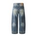 Loose Wide-Leg Jeans Men's Long Street Style American Color Block Washed White Scimitar Casual Dad Pants_mkmklike.com