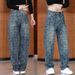 Men's Patterned Denim Jeans Loose Fitting Wide Leg Pants Stylish Versatile American Style Casual Drape for Spring Summer_mkmklike.com