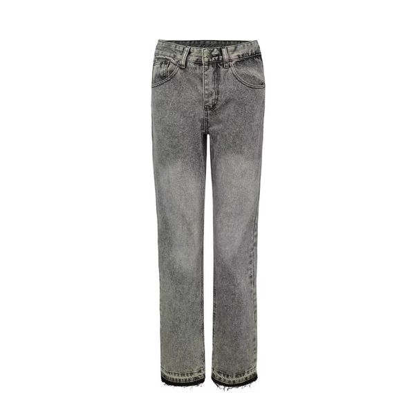 "Men's Vintage Straight Leg Jeans – Cleanfit Distressed Denim With Tassel Details (Dark Gray, S-XL) | Retro High-End Style"_mkmklike.com