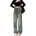Women's Vintage High-Waisted Wide-Leg Jeans – Relaxed Fit, Retro Blue, No Stretch For Casual & Streetwear_mkmklike.com