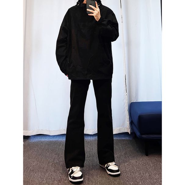 Cleanfit Men's Slim Fit Stretch Jeans Pure Black High Street Style West Coast American Vibe Flare Pants_mkmklike.com