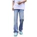 Men's Washed Blue Flared Jeans High Street Distressed Long Pants Loose Wide Leg Trendy Style New Spring_mkmklike.com