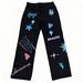 Men's Clothing Men's Jeans Street Style Black Graffiti Jeans, Loose Fit Straight Leg Casual Pants_mkmklike.com