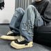 Men's Star Print Jeans - Hong Kong Style Loose Straight Wide Leg Pants | Hip Hop Streetwear (Black/Blue/Gray)_mkmklike.com
