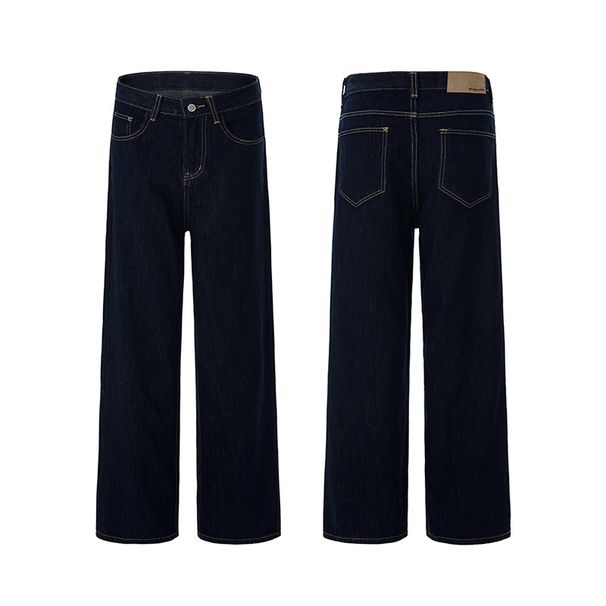 Men's Classic Straight-Leg Denim Jeans – Vintage Washed Blue/Black, Mid-Rise A-Line Fit For Streetwear & Casual Style_mkmklike.com