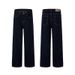 Men's Classic Straight-Leg Denim Jeans – Vintage Washed Blue/Black, Mid-Rise A-Line Fit For Streetwear & Casual Style_mkmklike.com