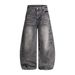 Unisex Wide Leg Pants American Retro Design Washed Scimitar Jeans Loose Fitting Long Trendy Whiskered_mkmklike.com