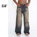 EF JEANS | 2023 New Hong Kong Style Retro Old Rust Earth Color Ripped Rough Edge Denim Trousers For Men And Women_mkmklike.com