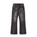 Distressed Washed Scratch Micro Flare Jeans Men's Trendy Casual Ripped Frayed Loose Cuff Bell Bottom Pants_mkmklike.com