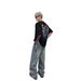 Retro Washed Distressed Graffiti Ripped Jeans High Street Style Loose Straight Leg Floor Length Wide Leg Pants For Men And Women_mkmklike.com