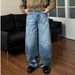 Men's Clothing Retro Daddy Ripped Loose Scimitar Version Wide Leg Jeans For Men And Women_mkmklike.com