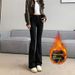 Black Flared Jeans For Women, High-waisted, Autumn/winter 2026 New Vintage Style, Fleece-lined, Stretchy, Slim-fit,_mkmklike.com