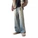 Men's American Style Loose Straight Leg Jeans Trendy Casual Wide Leg Floor Length Pants Slightly Flared Washed Distressed_mkmklike.com