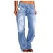 K Ladies' Denim Pants Trend Distressed Mid Waist Ripped Casual Straight Leg Pants_mkmklike.com