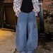 Men's Clothing Old Rubbed Color Jeans Design Reverse Waist Wide Leg Pants_mkmklike.com