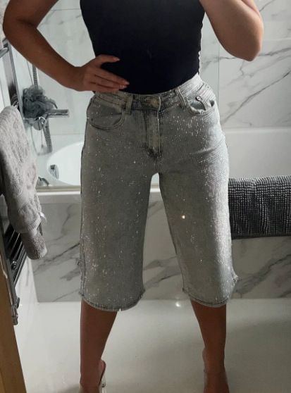 Bling High-Waisted Wide-Leg Jeans Rhinestone Belt Distressed Hem Streetwear Chic 95% Cotton Stretch S-XXL Women's Denim_mkmklike.com