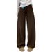 Brown Curved Hem Jeans For Women, Early Autumn Style, Plus Size, High-waisted, Loose Fit, Hip-covering, Slimming,_mkmklike.com