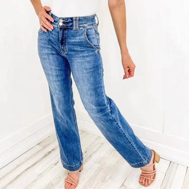 Women's Clothing Spring New Blue Washed Straight Temperament Jeans Women's Wear_mkmklike.com