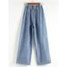Plus-size Straight-leg Jeans Women, New Style For Plus-size Girls, Mid-waist, Loose Fit, Elastic Waist With Drawstring,_mkmklike.com