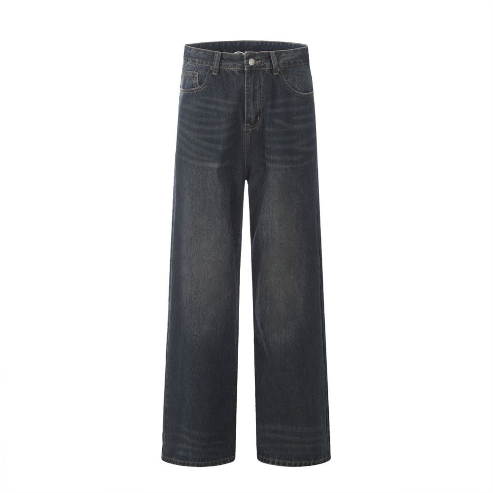 Punk High Street Washed Vintage Jeans For Men With Rivet Decoration, PU Leather Color Block Pocket Design, Unique Long_mkmklike.com