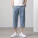 Summer Thin Men's Casual Wide Leg Cropped Denim Shorts Light Blue Loose Fit Youthful Trendy In Stock_mkmklike.com