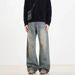 Vintage Washed Distressed High Waist Straight Leg Jeans For Men & Women - Retro Blue, Classic Comfort & Timeless Style_mkmklike.com