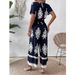 Women's V-neck bat sleeve waist jumpsuit_mkmklike.com