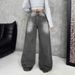 Women's High-Waisted Straight-Leg Jeans – Classic Washed Denim With Button Details, Non-Stretch Cotton Blend, Fall Streetwear Essential_mkmklike.com