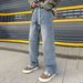 Men's Light Blue Relaxed Fit Straight Leg Jeans – Stretch Waist, Wide Leg Casual Trousers (Cotton, High Waist, Washed & Distressed Finish)_mkmklike.com