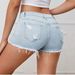 Light Blue Women's Ripped And Frayed Low Rise Denim Shorts Slimming Hot Pants Versatile Sexy Cross Border Exclusive Bottoms_mkmklike.com