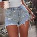 New Arrival Women's High Waisted Denim Shorts With Rhinestone Embellishment - Trendy Casual & Street Style_mkmklike.com