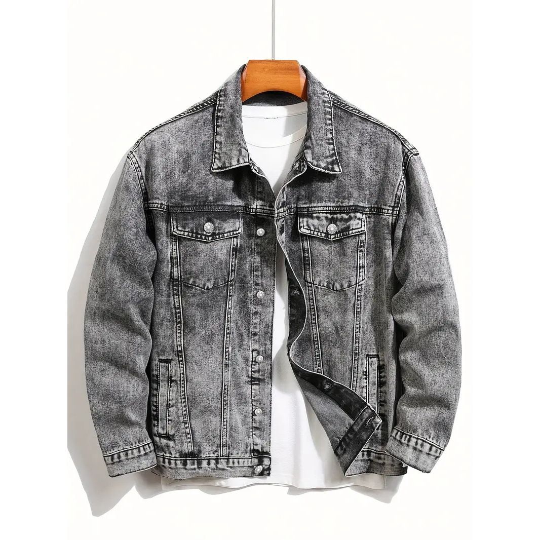 Small Niche Spliced Washed Denim Jacket, Men's Jacket, Youth Jacket_mkmklike.com