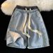 Men's Drawstring Denim Shorts – Summer Loose Fit 5-Inch Casual Shorts With Vintage Wash (Black-Grey & Light Blue, Sizes S-3xl)_mkmklike.com