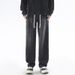 Shanggu Men's Clothing, Elastic Lace-Up Straight Jeans Men's Hong Kong Style Versatile Washed Long Tube Casual Boys Wide Leg Pants_mkmklike.com