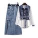 Women's Clothing Autumn Outfit A Complete Set 2024 New Fashion Salty Two Piece Shirt High Waist Denim Skirt Two Piece_mkmklike.com