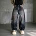 Galaxy Black Washed Straight-Leg Jeans – American Streetwear Distressed Denim With Hand-Painted Starry Effect (Relaxed Fit, Low Waist, No Stretch)_mkmklike.com