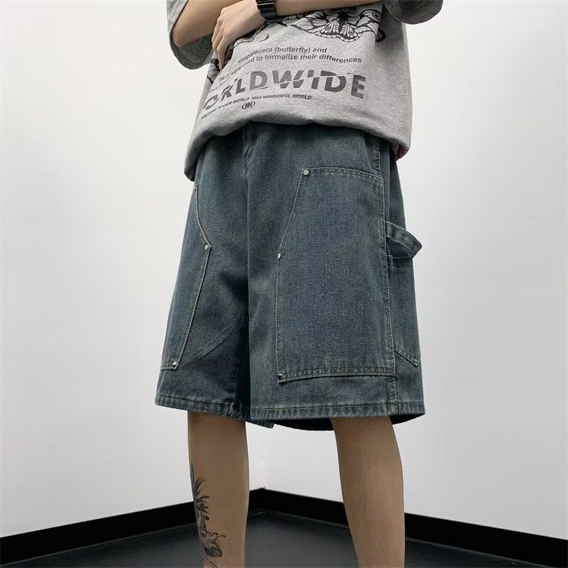 Vintage Washed Men's Denim Shorts Lightweight Summer Cargo Relaxed Fit Distressed Details S-XXXL Streetwear Staple_mkmklike.com