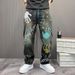 Men's Streetwear Denim Jeans High-Fashion Straight Leg With Vintage Wash & Graphic Print (28-40) – Retro Black-Grey Cotton Pants For Urban Styling_mkmklike.com