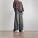 Men's Distressed Blue Wide Leg Jeans Straight Retro Style Casual Street Fashionable_mkmklike.com