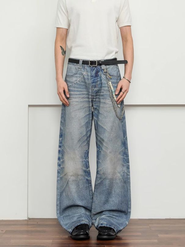 Men's Straight Leg Jeans Autumn Style American Retro Washed High Street Versatile Loose Fit Jeans Factory Direct Sales_mkmklike.com