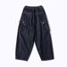 Solid Color Multi-Pocket Washed Jeans Men's High Street Trend Loose Straight Long Casual Wide-Leg Lantern Pants_mkmklike.com
