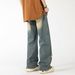 LKTM Men's Wear # American Ripped Jeans Men's Trendy Brand Washed Loose Straight Leg Split Bottom Logging Pants 2D8_mkmklike.com